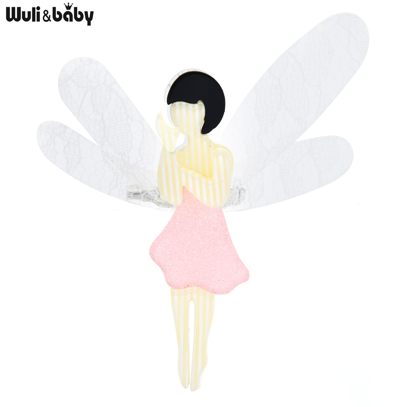 Wuli & baby 아크릴 뷰티 엔젤 브로치 여성용 4 색 러블리 페어리 피규어 파티 오피스 브로치 핀 선물